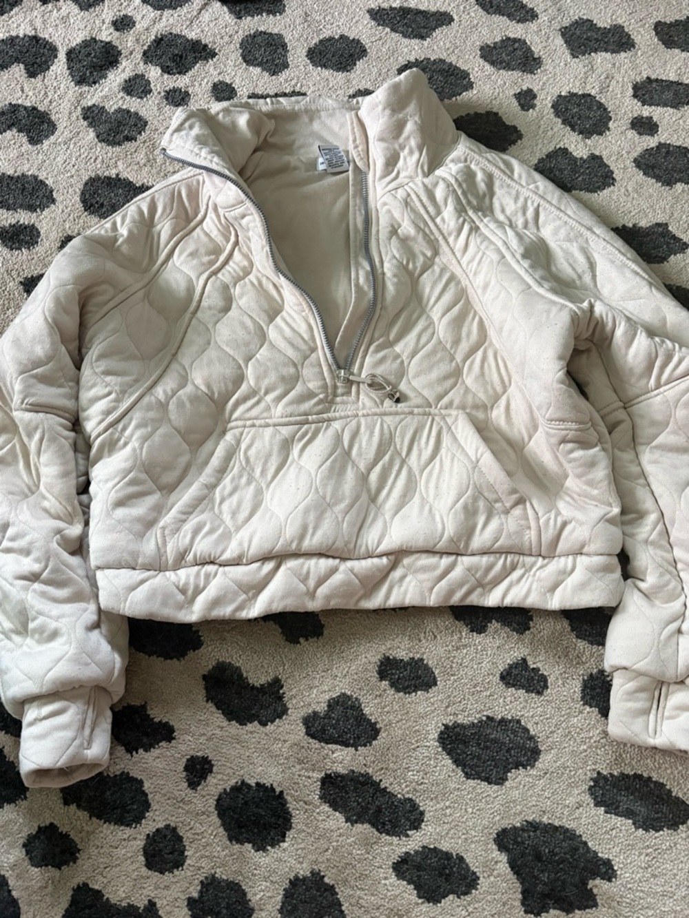 Cream Quilted Half-Zip Pullover Hoodie
